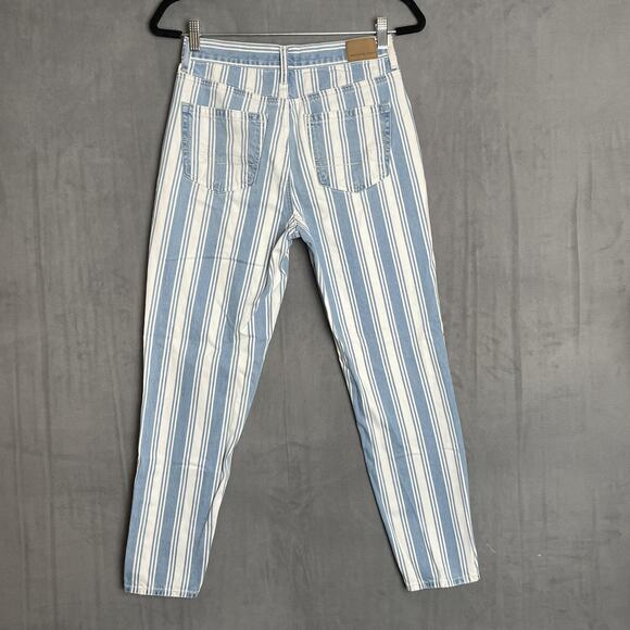 American Eagle Jeans Womens 4 Mom High Rise Striped Blue White Pants Denim - Picture 3 of 14